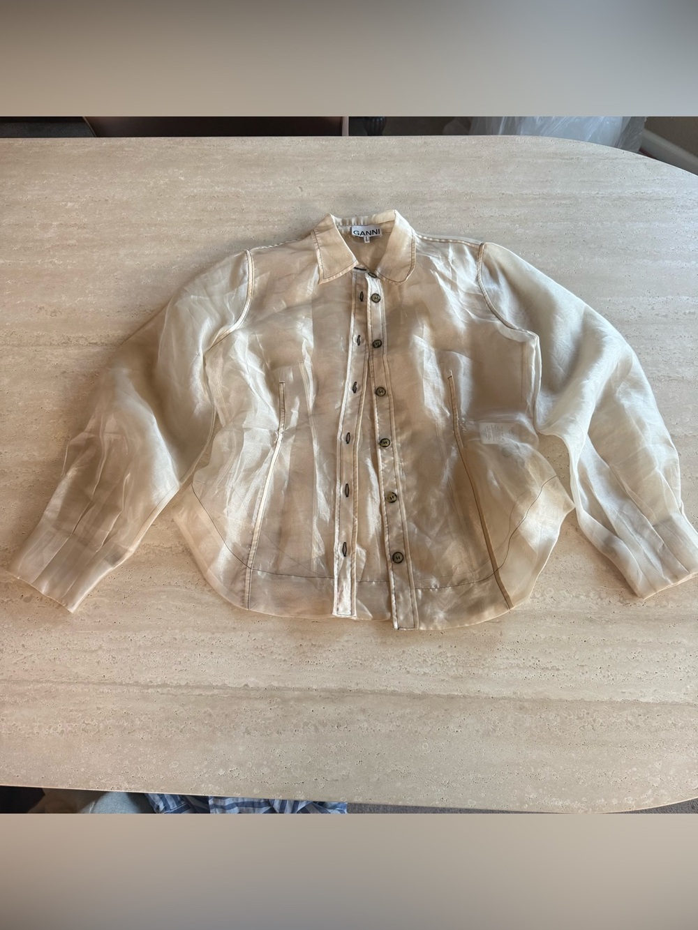 GANNI tan sheer button up top size 36/US 4/small